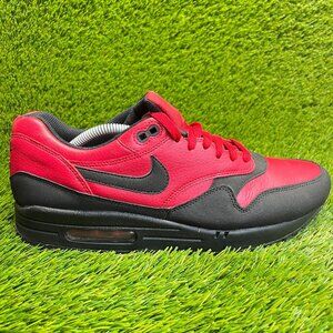 Nike Air Max 1 Leather Mens Size 11.5 Red Black Casual Walking Shoes Sneakers